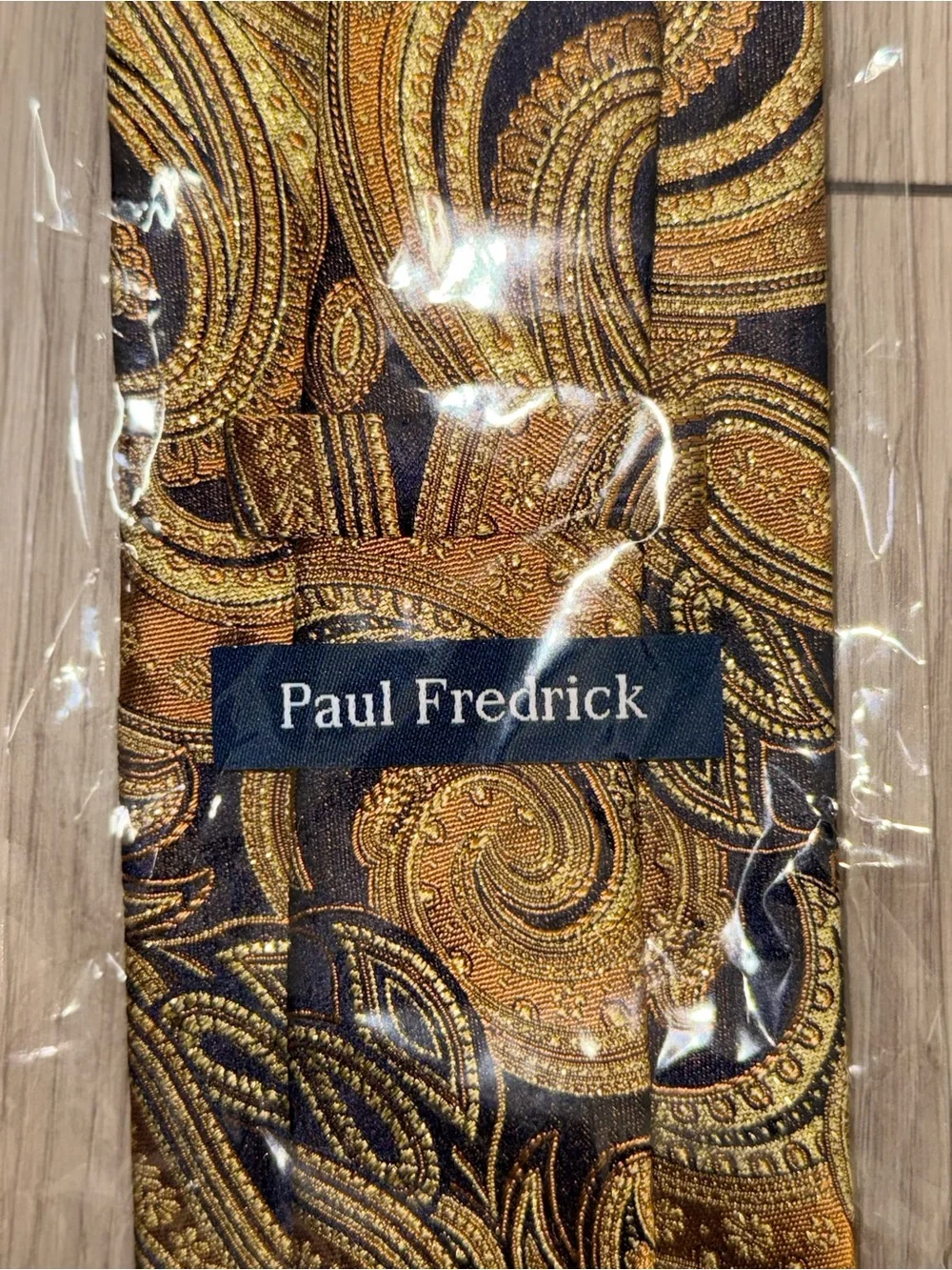 Paul Fredrick Navy Gold Paisley Lurex Woven Silk Tie